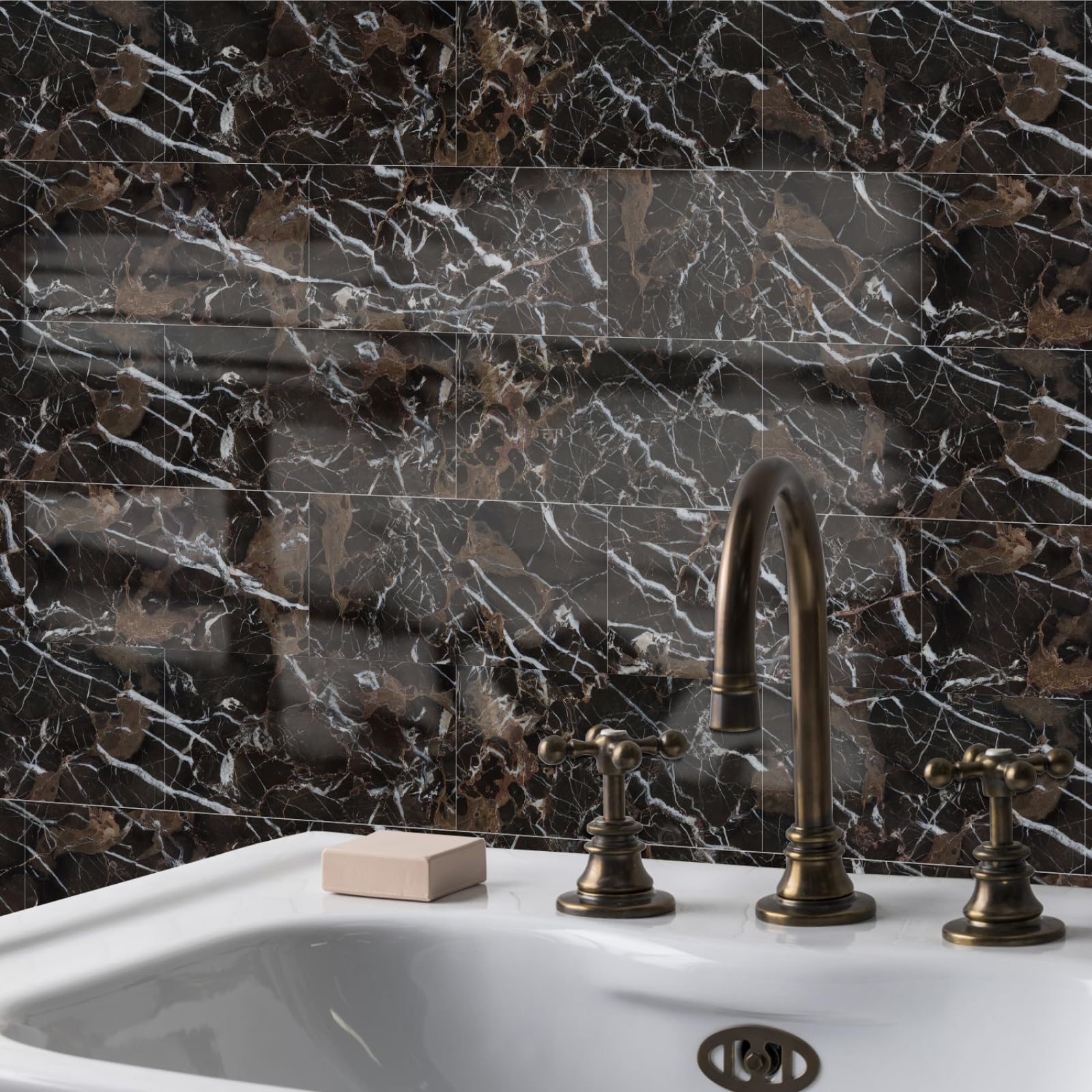 Brown Marble Tile Bathroom