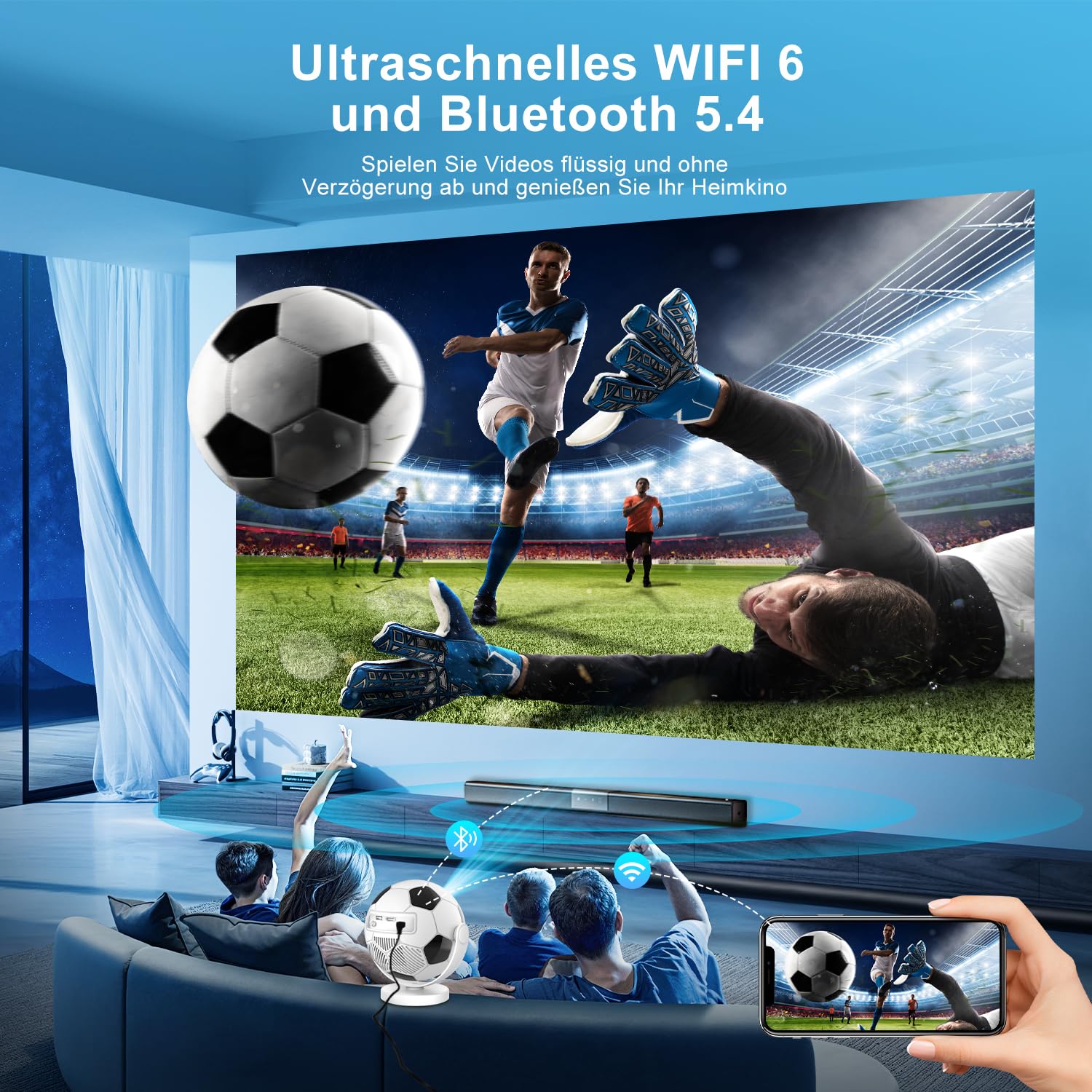 Mini proiettore supporta 4K 2026, Smart Beamer Android 14.0, Smart Proiettore portatile con WiFi 6 e Bluetooth 5.4 Portable Auto Keystone, piccolo proiettore per home cinema all'aperto, rotazione di