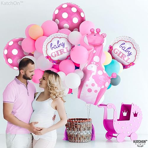 Miniatura 7 de KatchOn Decoraciones de jirafa rosa para baby shower, paquete de 5 Globos It's A Girl para decoración de fiesta de jirafa bebé niña