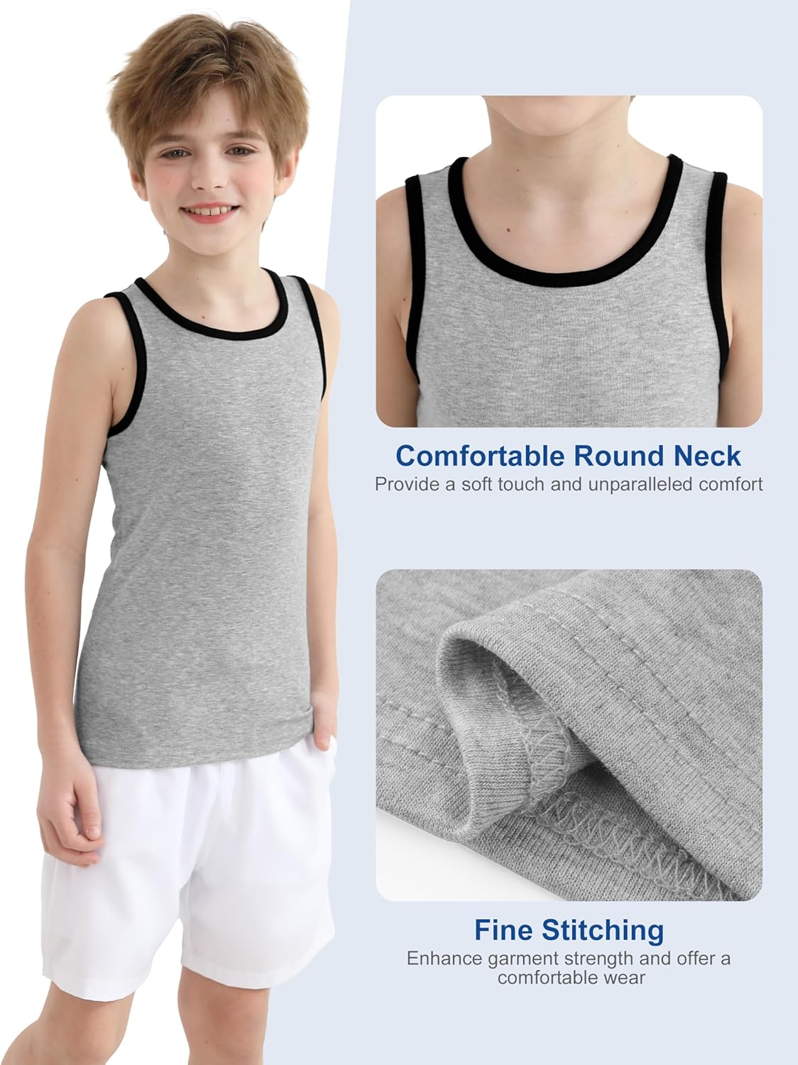 Poroka 5 Pack Boys' Tank Undershirt Sleeveless Tank Tops Assorted Colors Round Neck Cotton Tank Tops - Image 5