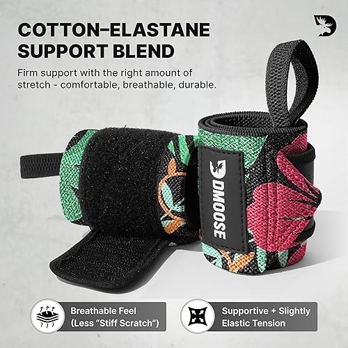 Miniatura 4 de DMoose Fitness Muñequeras para levantamiento de pesas de 18 pulgadas – Envoltura de gimnasio resistente con lazo para el pulgar para apoyo y alivio