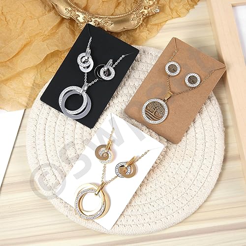 Miniatura 7 de Swpeet Juego de 300 tarjetas de exhibición de aretes negros, 100 tarjetas cuadradas de 3.5 x 2.4 pulgadas con 100 respaldos de silicona para aretes