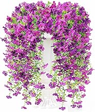 Artificial Fake Hanging Flowers Plants for Outdoor Fall Decoration,6 PCS Faux Silk Daisy with Eucalyptus Leaves,UV Resistant Look Real for Outside Home Indoor Planter Porch Patio Balcony Yard Decor