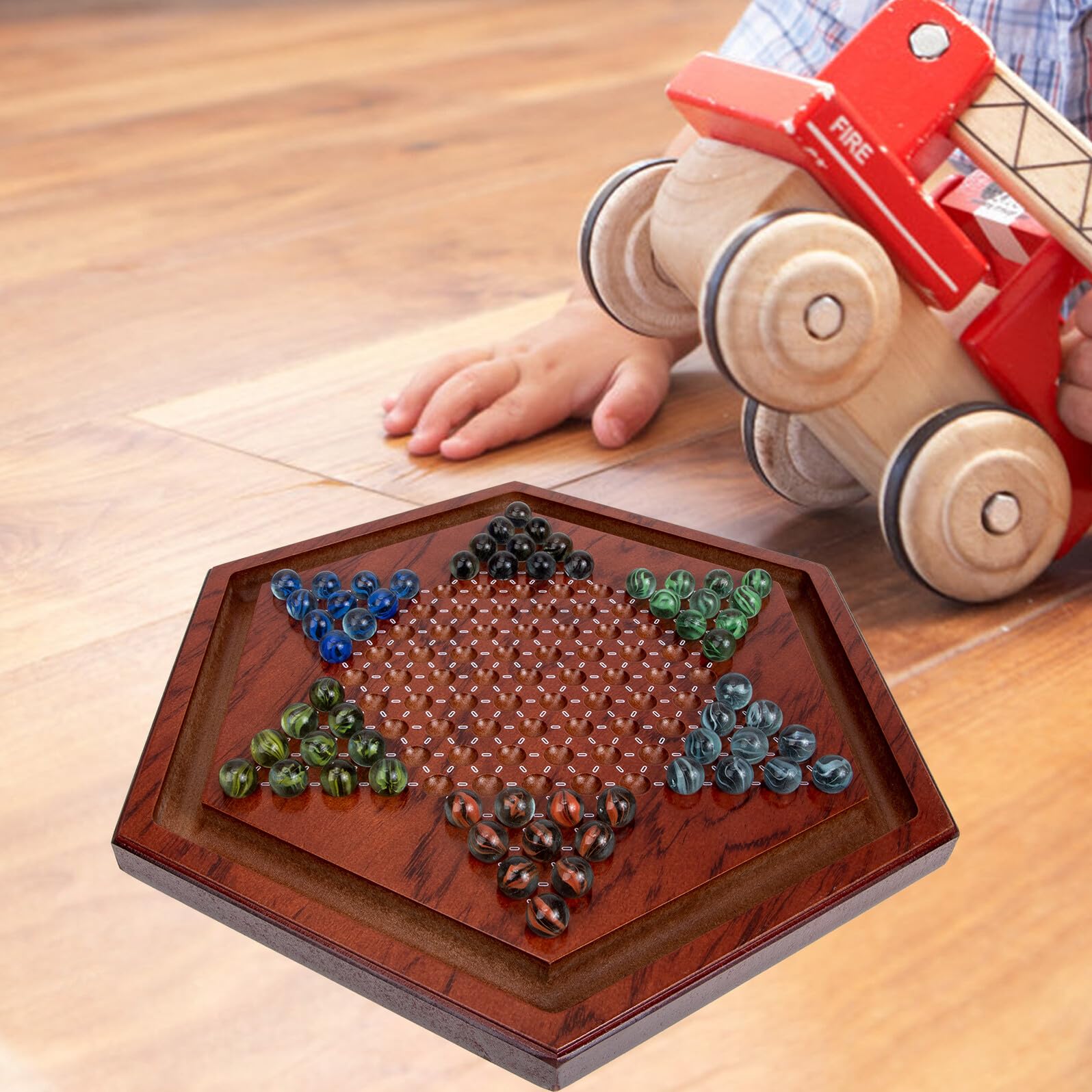Jeu de Dames Chinoises en Bois, 1 Set, Plateau Hexagonal
