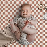 Vista 4 de Blissful Diary Muslin Crib Sheets for Girl Boy, Boho Neutral Soft Cotton Baby Sheet for 52''x28'' Standard Crib Mattress, 2 Pack(Brown Checkboard &