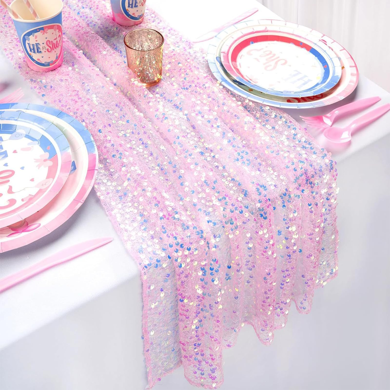 LUPATDY Table Runner 63 x 300 cm, Decorative Table Runners & Napkins, Mermaid Sequin Decoration - Image 4