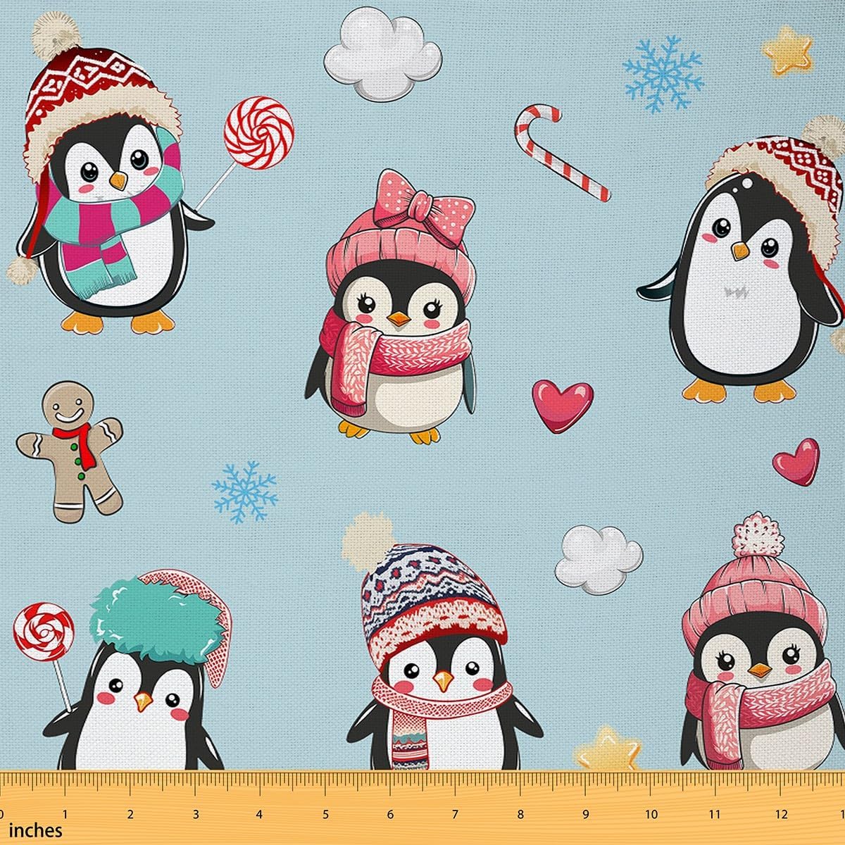 Cute Penguin Fabric by The Yard Kawaii Wild Antarctic Animal Fabric for Kids Boys Girls Cartoon Snowflake Decor Winter Theme Fabric for Room Decor and DIY Upholstery 3 Yards,108" L x 59" W Blue Gray