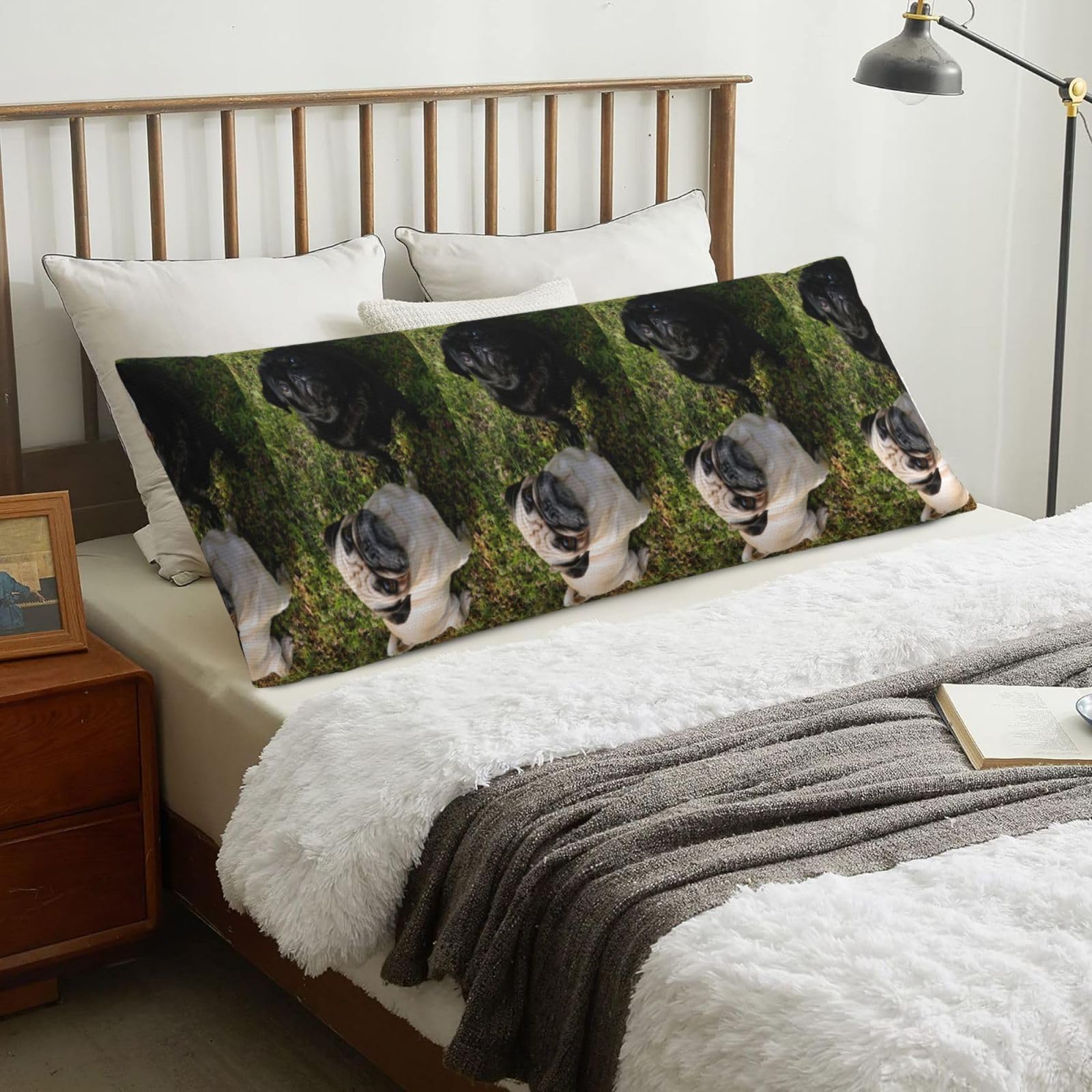Black And White Pug Dog, Body Pillow Cover with Zipper,Long Body Pillowcase 20 x 60 in
