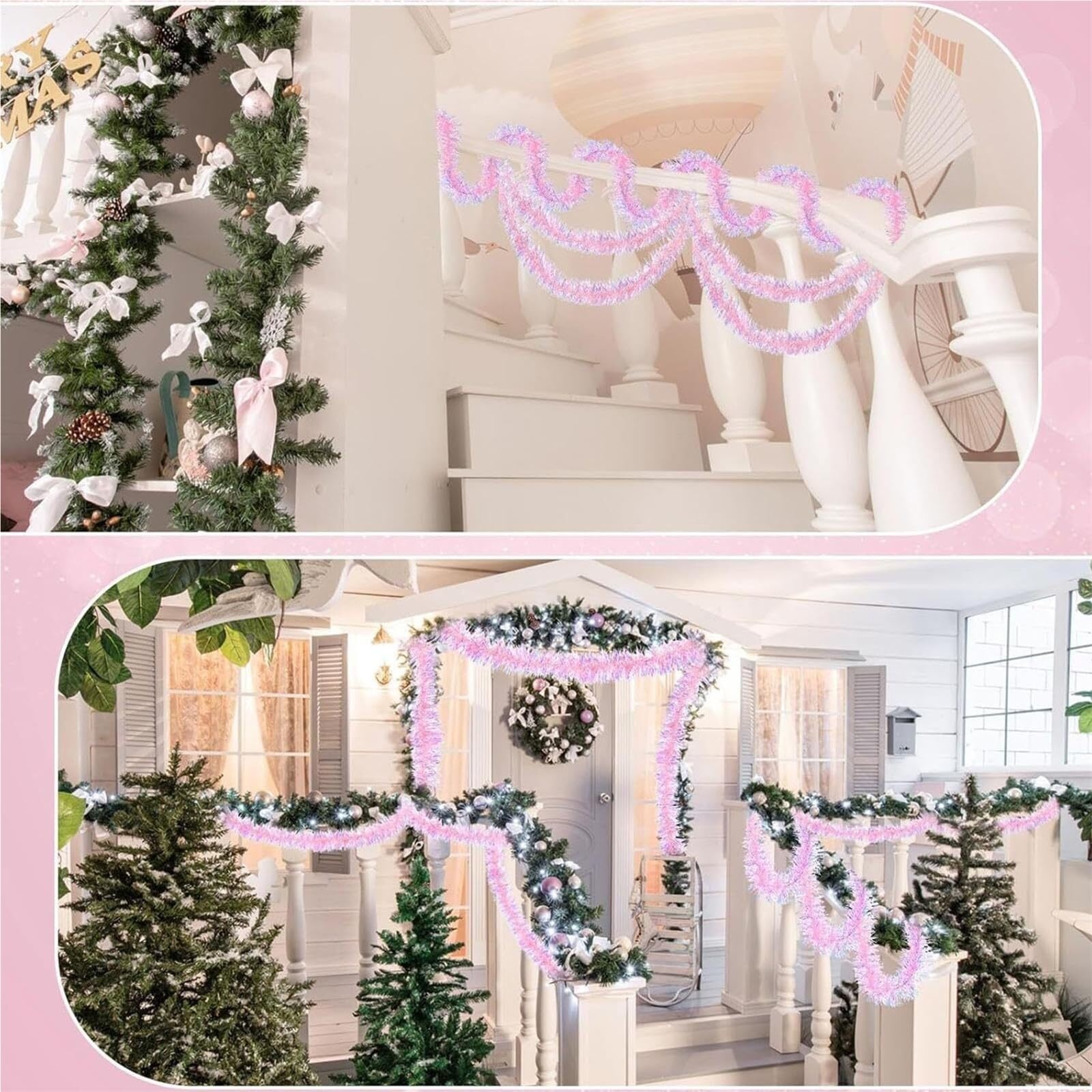 Lametta Weihnachtsbaum 3-teilige Lametta-Girlande, 2 Meter Lange Weihnachtsbaumdekoration Mit Glitzer Girlande Weihnachten