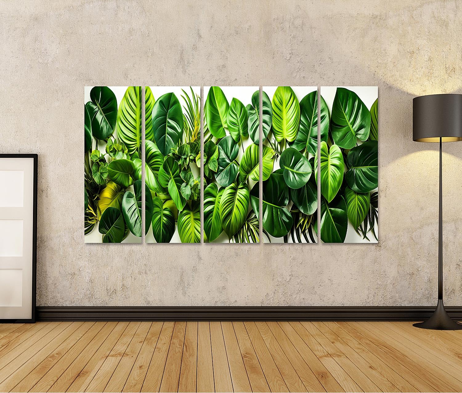 islandburner cuadro sobre lienzo mesa blanca con muchas hojas verdes y plantas cuadros murales carteles