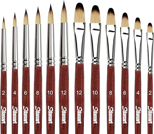 Juego de 12 pinceles de pintura acrílica, 6 pinceles profesionales de punta redonda y 6 pinceles Filbert Artist para acuarela, acrílicos, óleo,