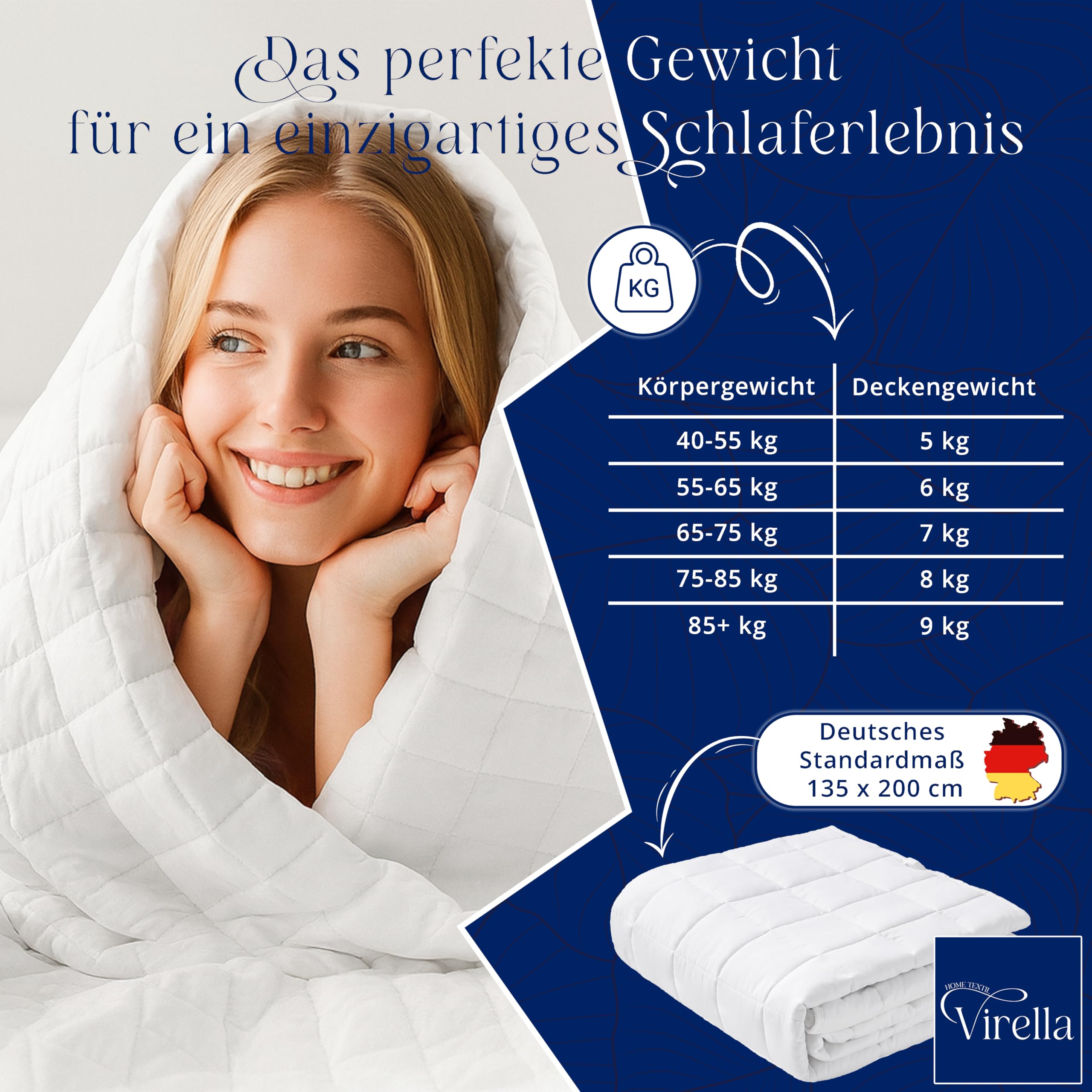 Virella Gewichtsdecke 135x200 7kg 100% Baumwolle Anti Stress Therapiedecke Schwere Decke