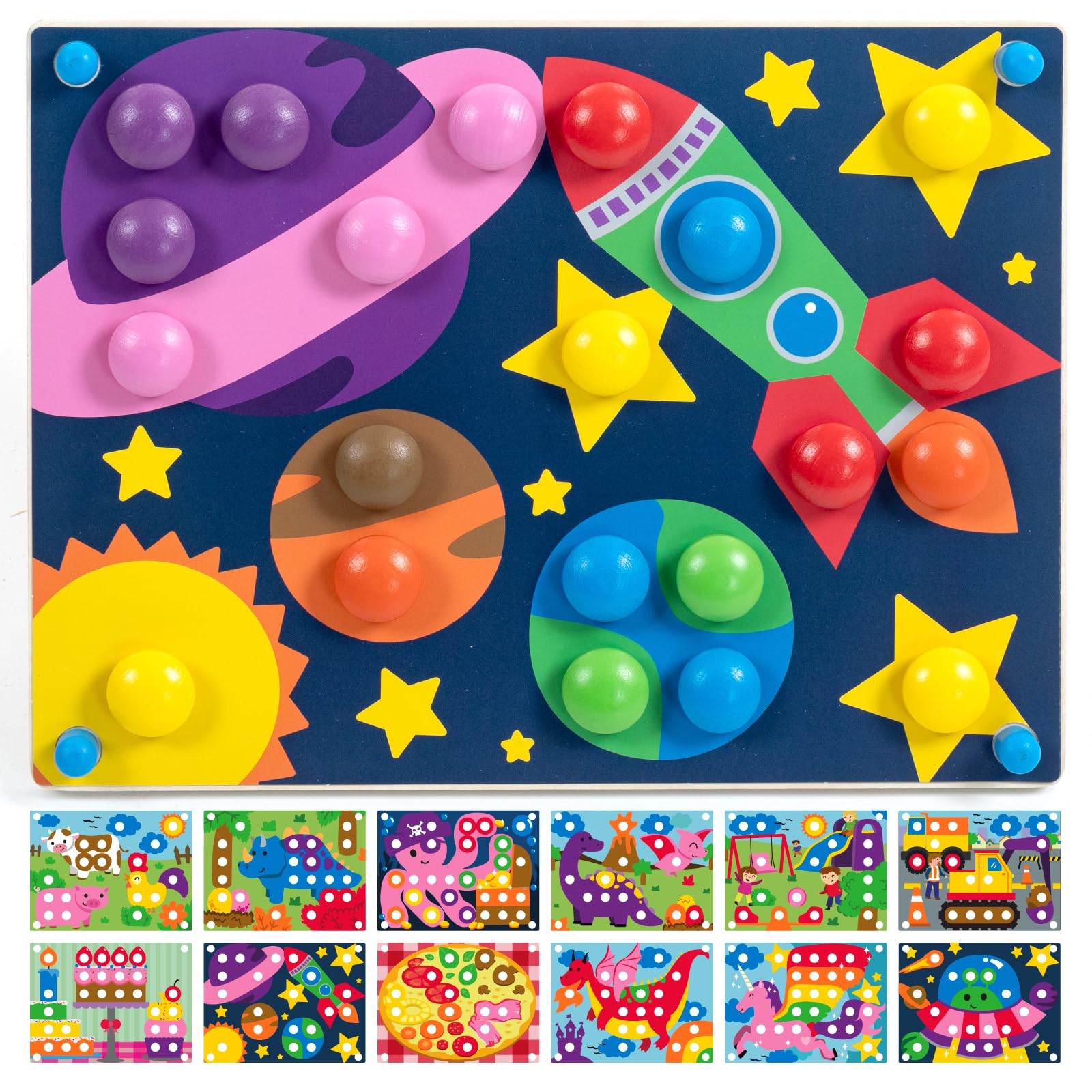 Nene Toys Puzzle de Madera para Niños 2+ Años [Edición Grande – 48 Botones, 8 Colores] - Juego Montessori con 12 Tarjetas – Juguete Educativo de Motricidad Fina - Regalo para Niños 2 3 4 Años The Forest Stewardship Council
