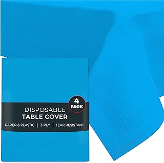 HOUZZKINGZ USA Paper Tablecloths for Rectangle Tables | 54” X 108” – 4 Pack | Blue Paper Disposable Tablecloth | 3-Ply Premium Paper & Plastic Table Cloths for Parties Disposable