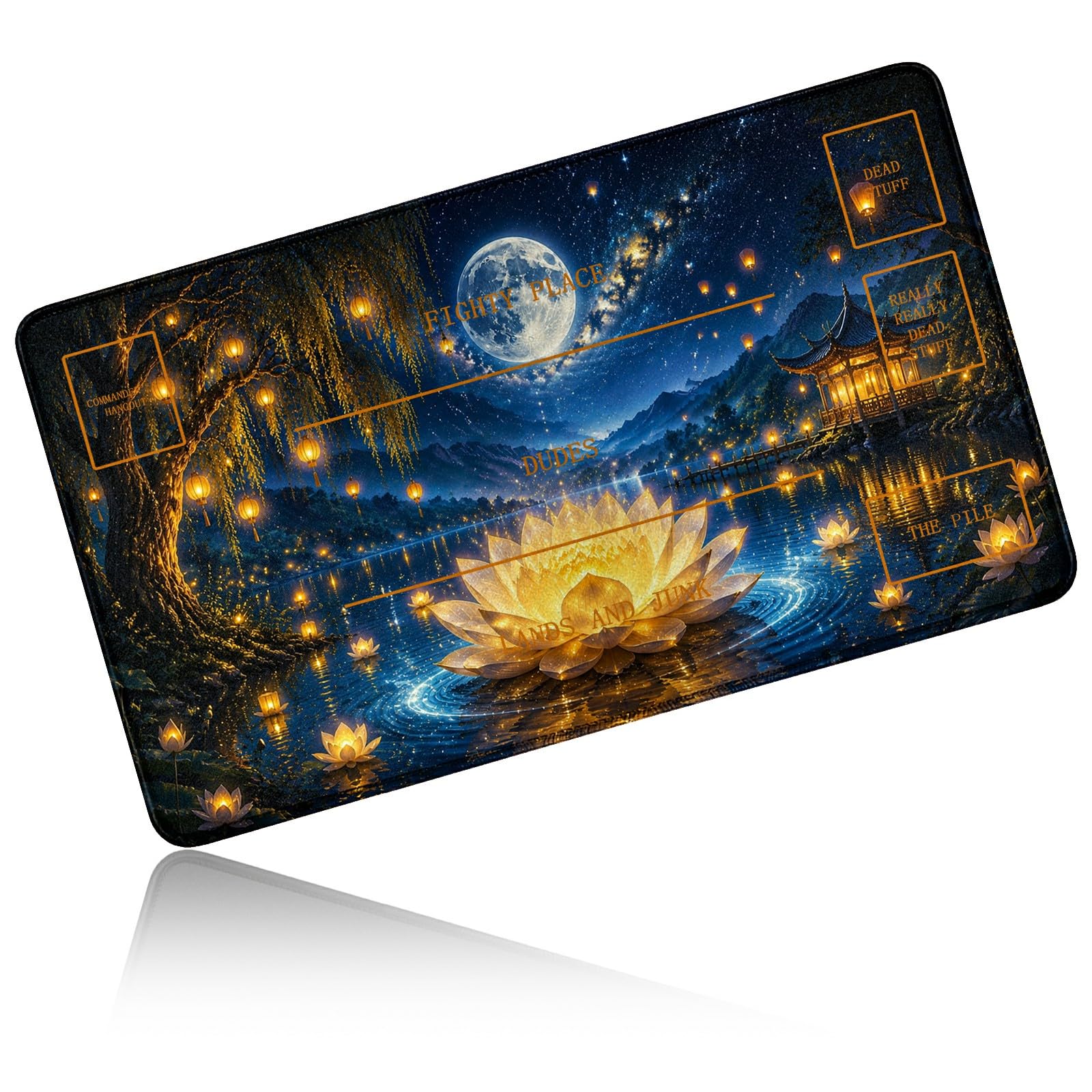 Dikoer for MTG/TCG Playmat w/Zones Commander Deck Mat, Moon Lotus Lantern