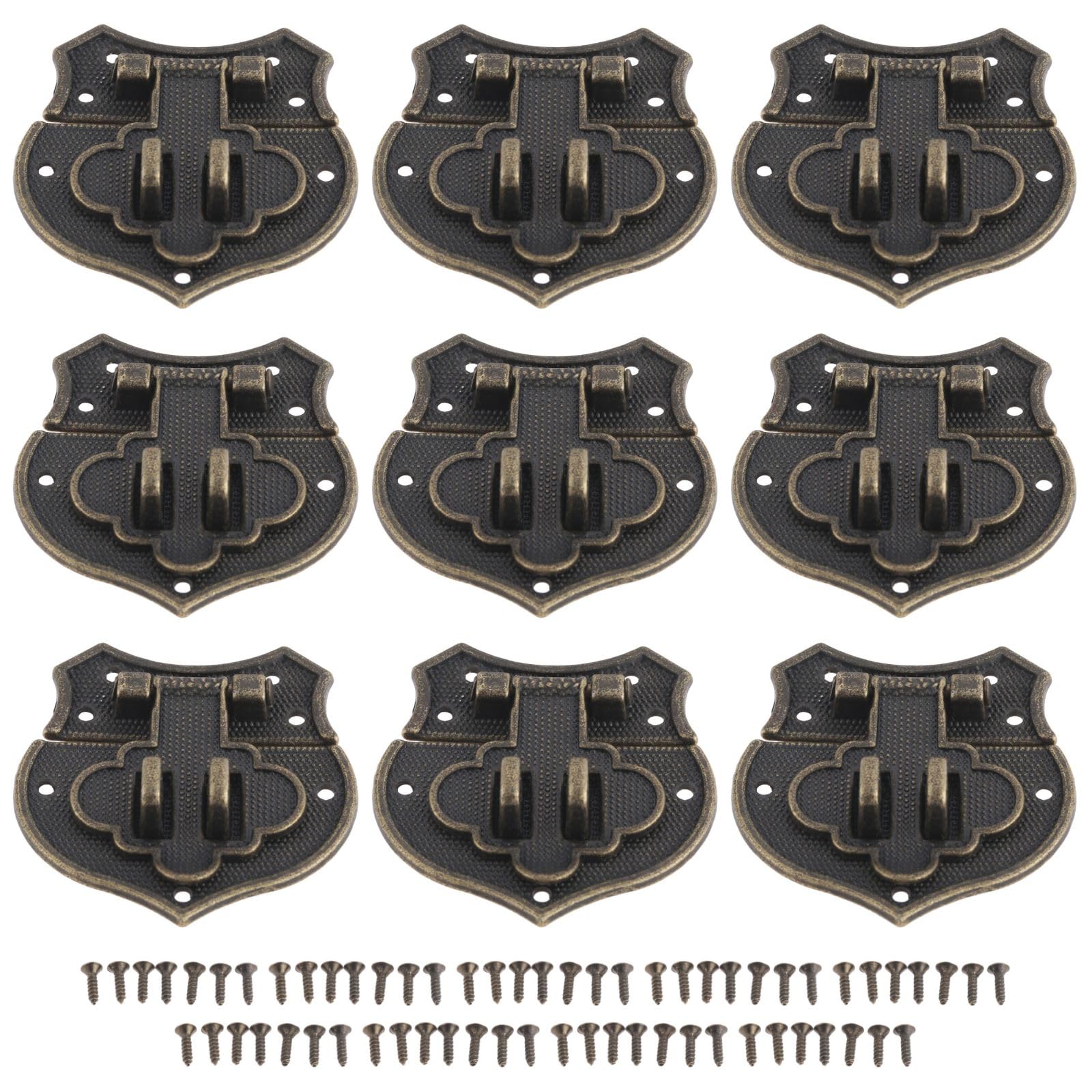 Yetaha 9PCS Antique Box Latch Hasp, Decorative Wooden Box Clasp Latches Vintage Bronze Buckle Latch Hardware for DIY Jewelry Box Wooden Box Case Chest, with Screws
