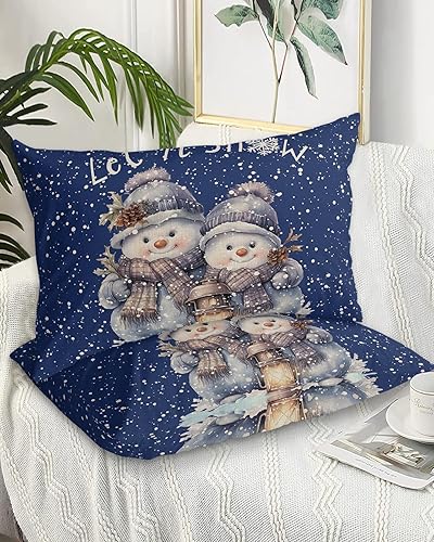 Miniatura 2 de Fundas de almohada de invierno con diseño de muñeco de nieve tamaño Queen, 2 paquetes de fundas de almohada suaves para sofá, funda de cojín lumbar