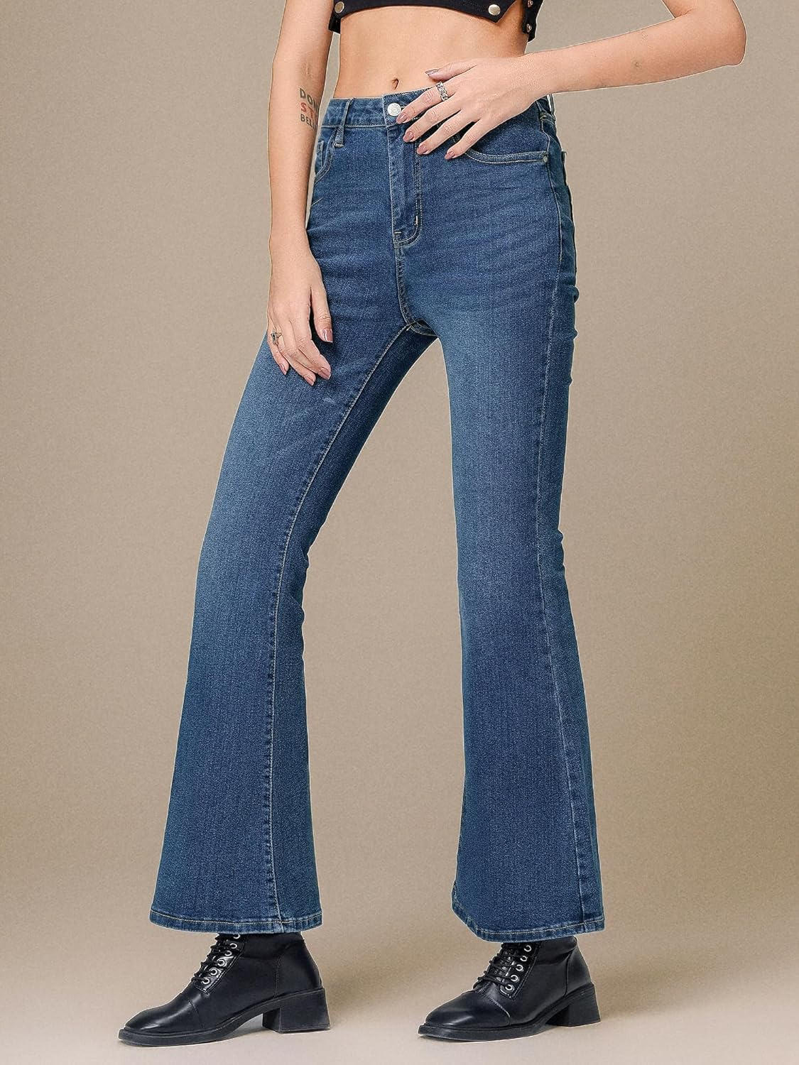 EMMIOL Women Flared Jeans Mid-High Waist Jeans Y2K 90s Denim Pants