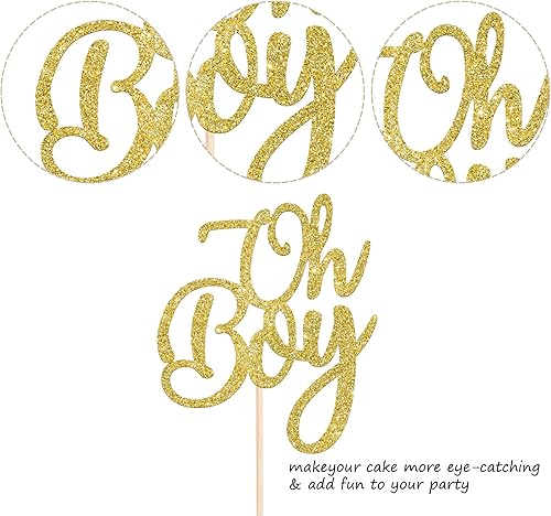 Miniatura 3 de Rsstarxi 1 paquete de decoración de pastel Oh Boy con purpurina dorada, decoración de pastel de baby shower, revelación de género, es una selección