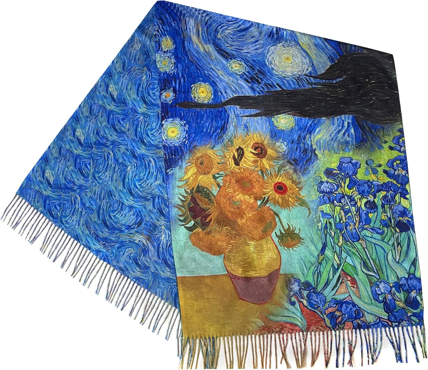 Vincent van Gogh Art Scarf. Starry Night, Sunflowers, Irises & Bedroom Design. Colorful Artistic Wrap Gift for Art Lovers, Artistic Gift for Her