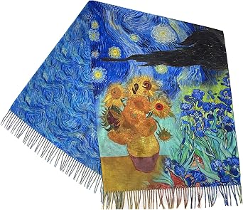 Vincent van Gogh Art Scarf. Starry Night, Sunflowers, Irises & Bedroom Design. Colorful Artistic Wrap Gift for Art Lovers, Artistic Gift for Her