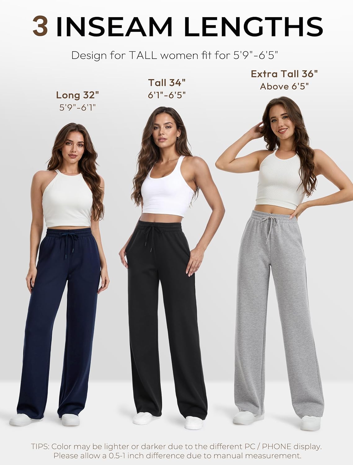Tall Womens 32"/34"/36" Inseam Wide Leg Sweatpants Casual Lounge