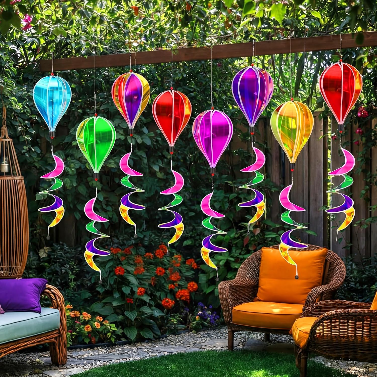 7 Pack Hot Air Balloon Decorations Hot Air Balloon Rainbow Wind Spinners for Yard Collapsible Colorful Hanging Garden Decor for Outdoor Yards Garden Decorative to Scare Birds
