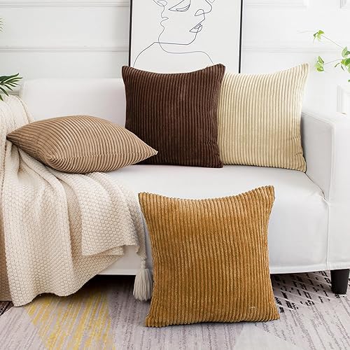 Softalker Juego de 4 fundas de almohada de pana suave a rayas sólidas, 20 x 20 pulgadas, decoración moderna para sofá, dormitorio, sala de estar disponible en Yaxa Peru