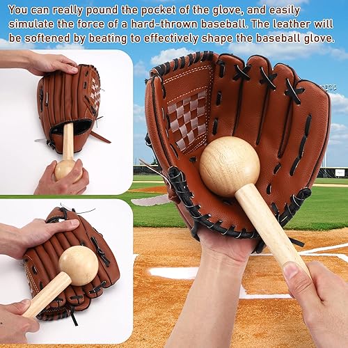 Miniatura 3 de TOBWOLF Kit de 10 guantes de béisbol para atrapadores adultos y jóvenes, guantes de béisbol, mazo, guantes de béisbol, martillo de madera para