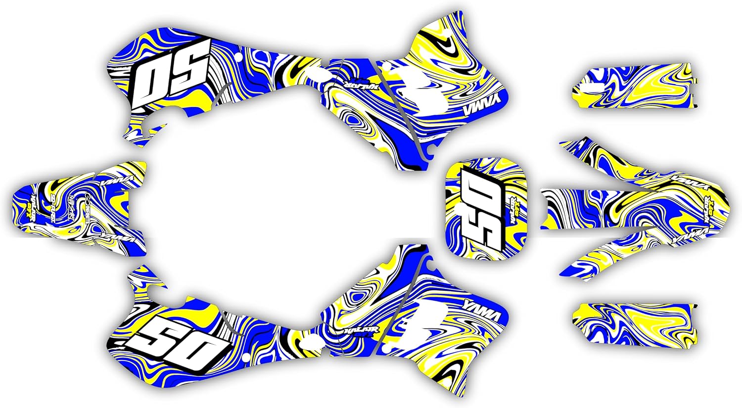 Graphics Kit for Yamaha YZ125 / YZ250 (1993-1995) SNAGGED Series Yellow 16 Mil - Dirt pit bike motorcycle stickers, dirtbike racing automotive decal motocross accessories no-plastics