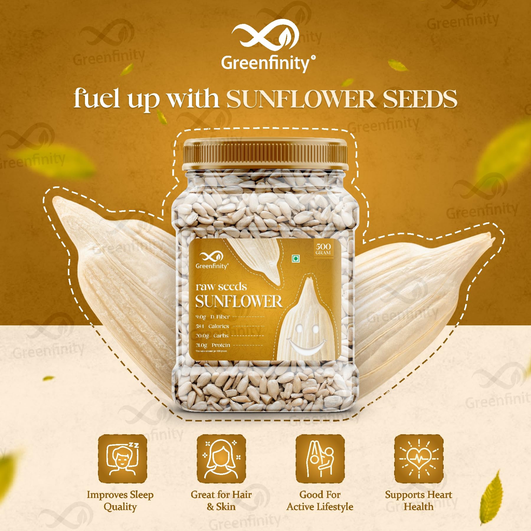 Greenfinity Raw Sunflower Seeds 1kg (500g x 2) | 100% Natural, High Protein, Fiber & Antioxidants | Healthy Snack for Weight Management & Immunity | Vegan, Non-GMO, No Preservatives - Image 3 thumbnail
