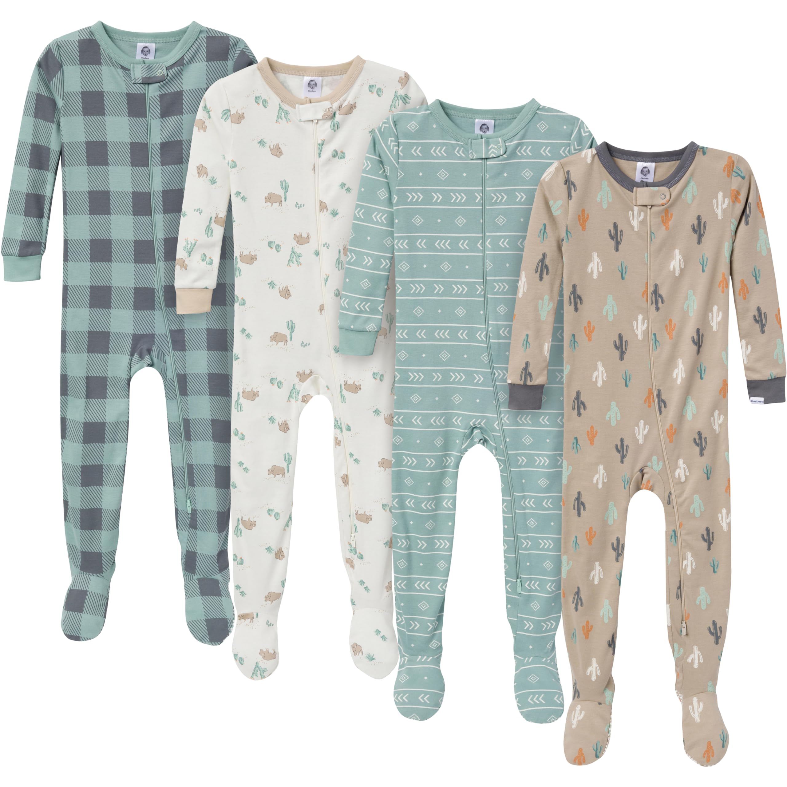 4-Pack Boys Safari Animals & Crab Snug Fit Footed Cotton Pajamas