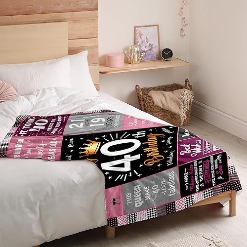 Miniatura 3 de Regalos de cumpleaños número 40 para mujeres, manta de forro polar única de feliz cumpleaños de 50 x 60 pulgadas, regalos divertidos de decoraciones