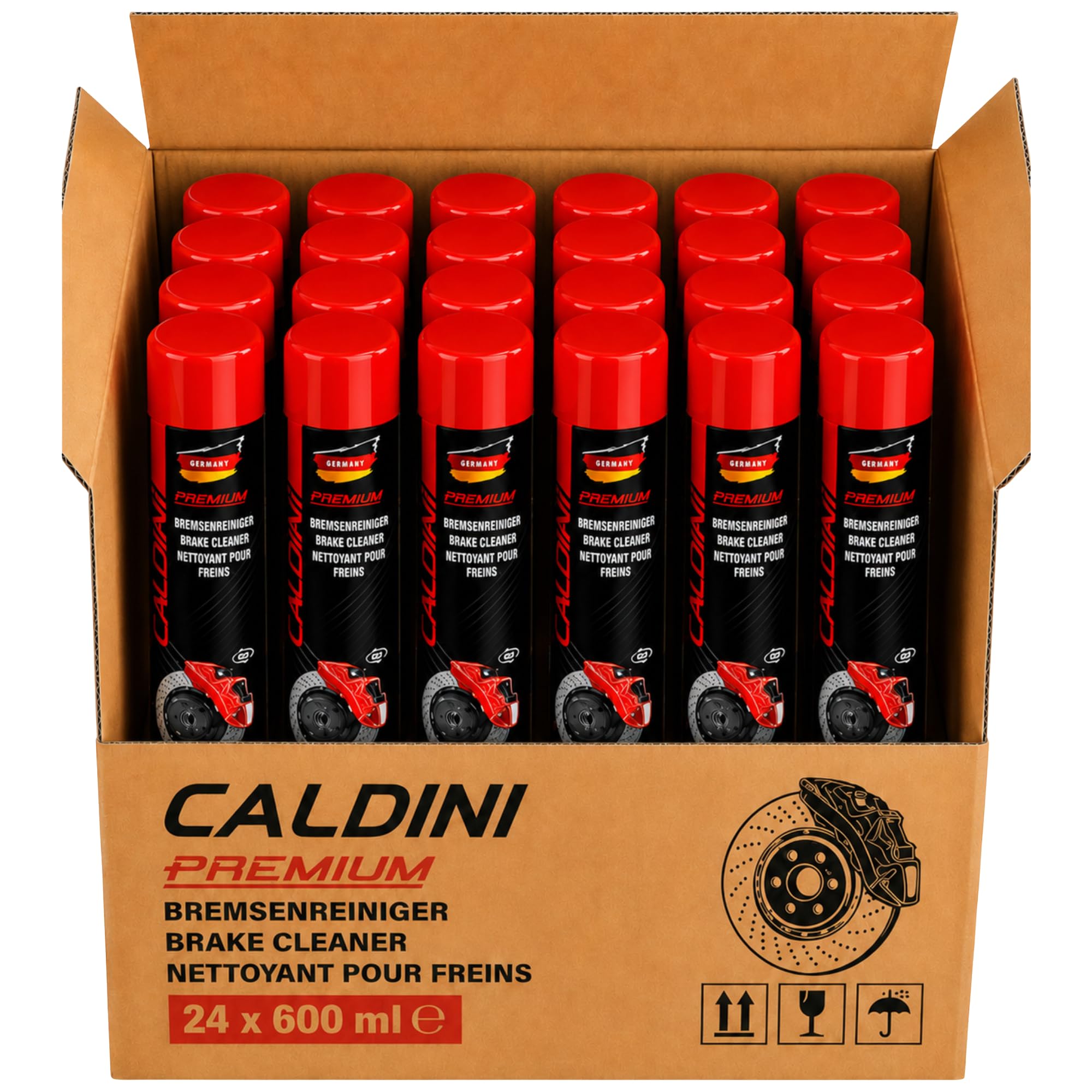 Caldini Bremsenreiniger 24 x 600 ml acetonfreier Teilereiniger Entfetter Spraydose