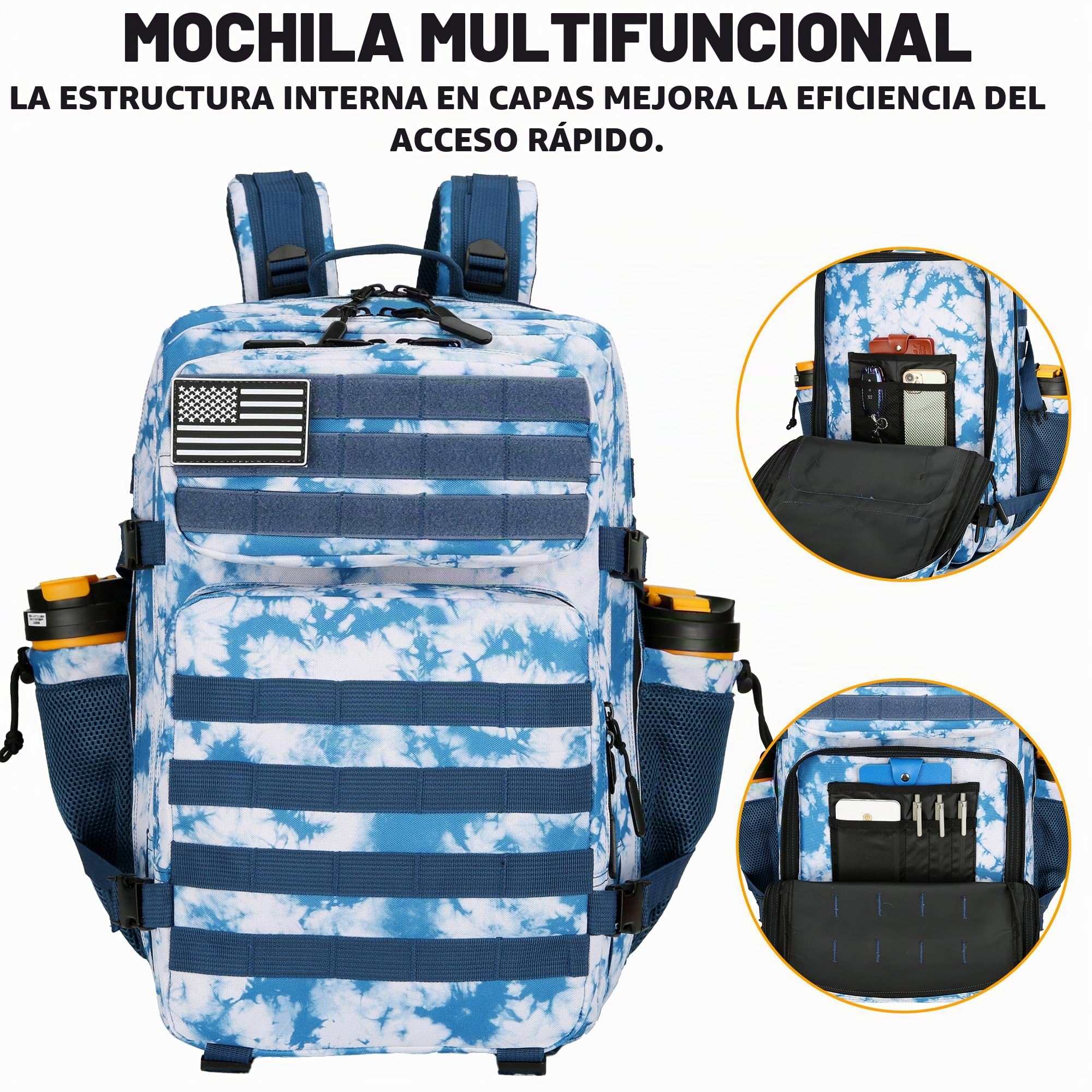 Lovelinks21, Mochila táctica de asalto con sistema de fijación modular Molle, mochila impermeable de 45 litros para 3 días, Azul Coral, L, Mochila
