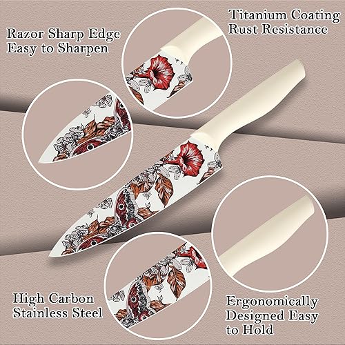 Miniatura 3 de Marco Almond Juego de cuchillos de cocina de diseño artístico, 6 cuchillos de cocina de acero inoxidable con 6 protectores de cuchillas, regalos