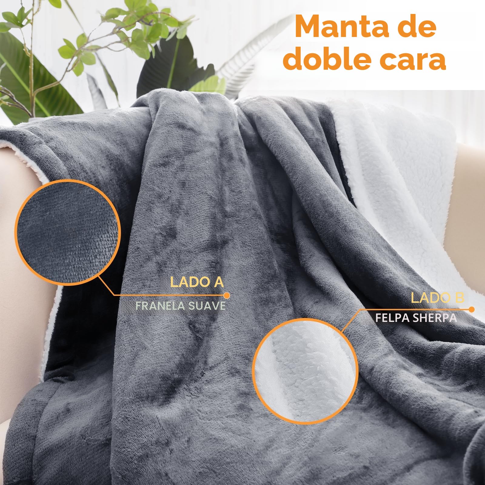 PROALLER Manta Electrica Grande, Doble Franela Polar Sherpa, Lavable a Máquina, Temporizador De 9 Horas y 10 Configuraciones De Calor, Manta Termica Manta Electrica 200 x 150 CM Gris