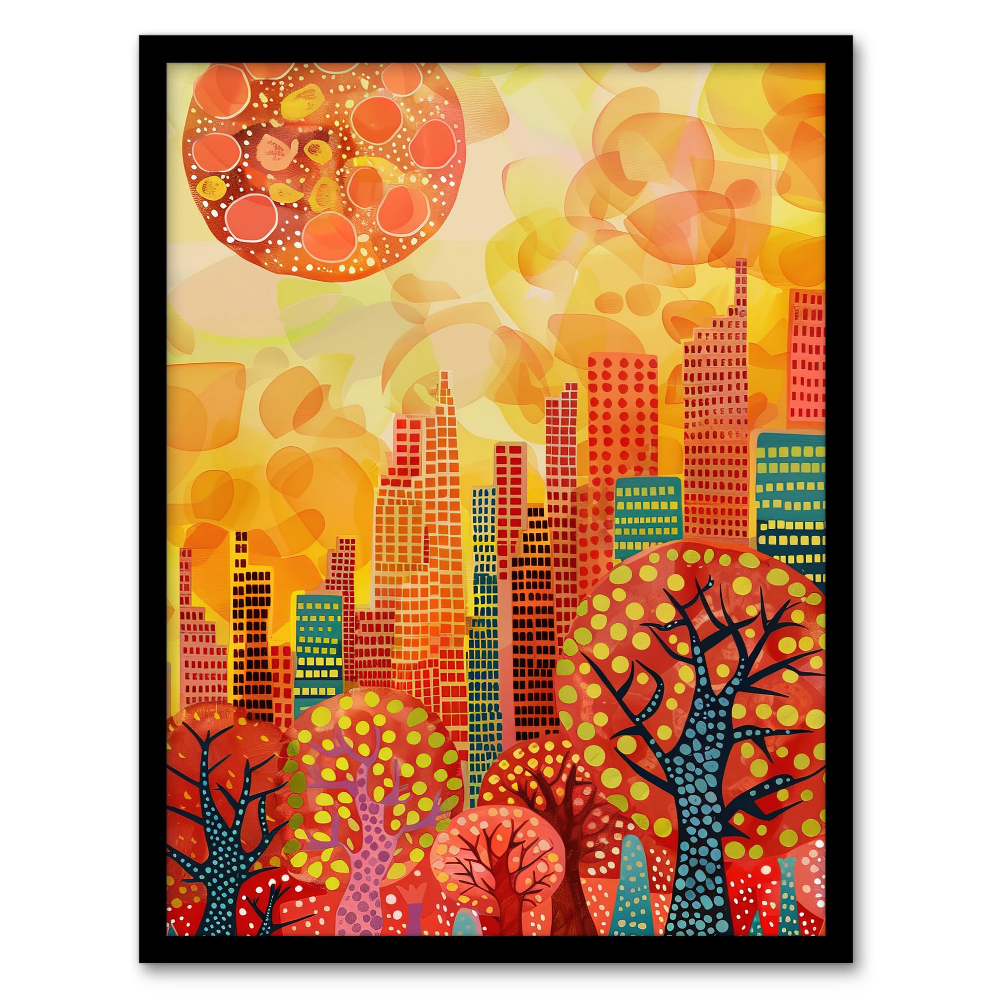 Artery8 Autumn Sunset in Central Park Painting NYC Living Room Artwork Framed Wall Art Print A4