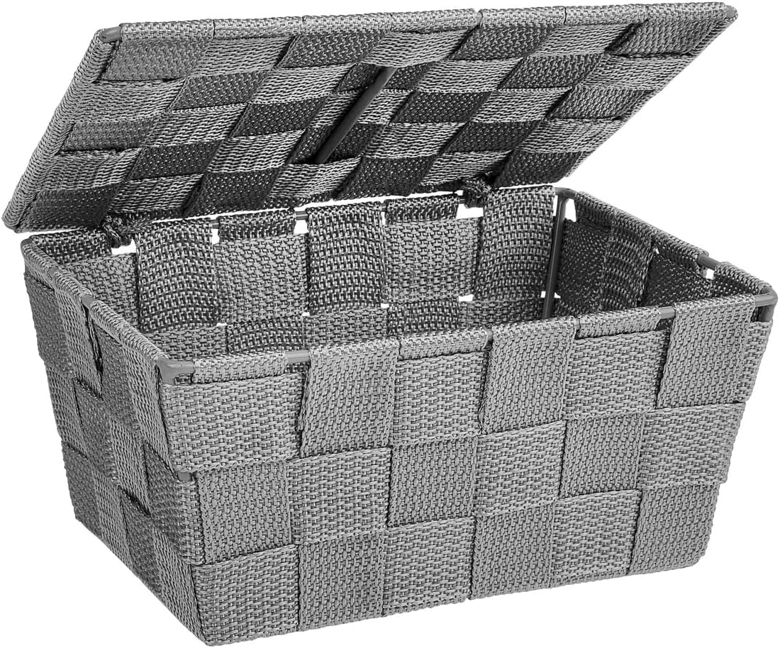 Wenko Storage Basket Adria with lid in Grey, PP, 19 x 14 x 10 cm