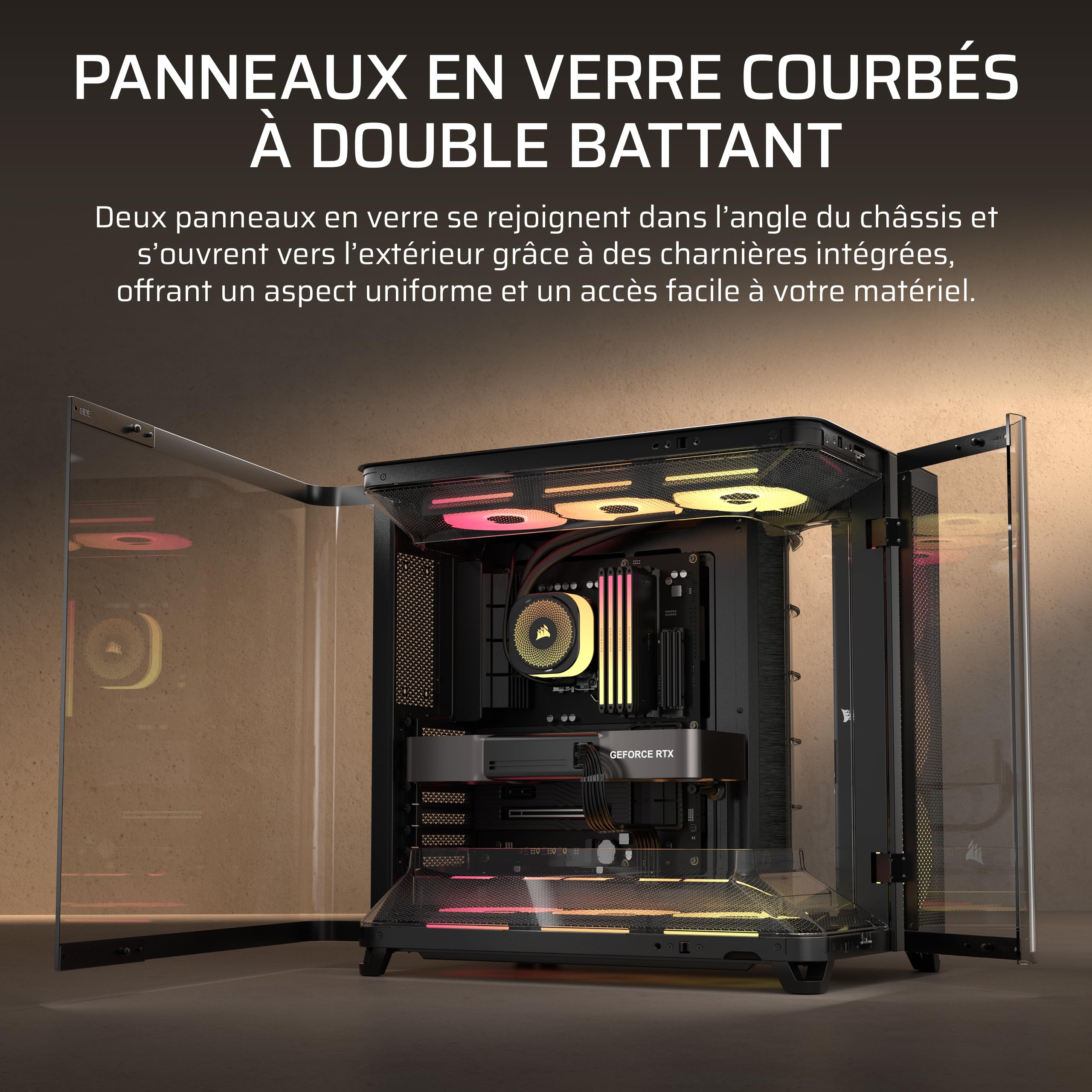 CORSAIR AIR 5400 LX-R RGB iCUE Link Boîtier PC Triple Chambre – Noir | 3x Ventilateurs RGB LX-R Inclus, Panoramique, Chambre Isolée pour AIO 360mm, Compatible Mères À Connexion Inversée