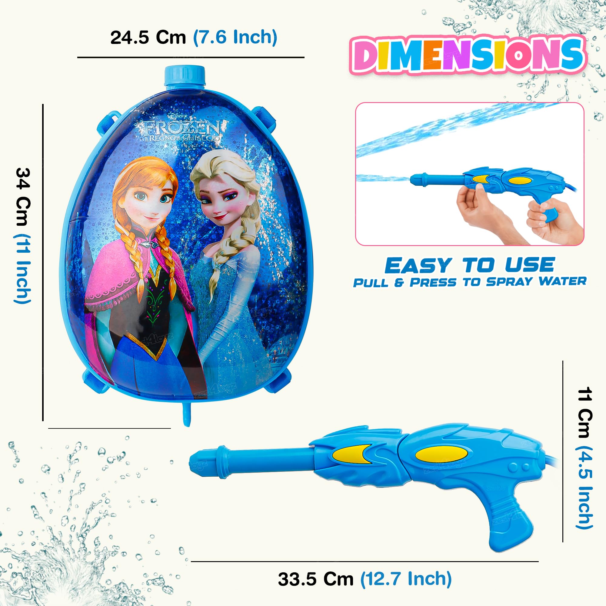 Zest 4 Toyz Holi Pichkari Water Gun for Kids Backpack Tank Water Spray with Holi Combo 100 Balloons and 1 Pkt Holi Color for Holi Celebration- Boys and Girls(Gold Tank) 1