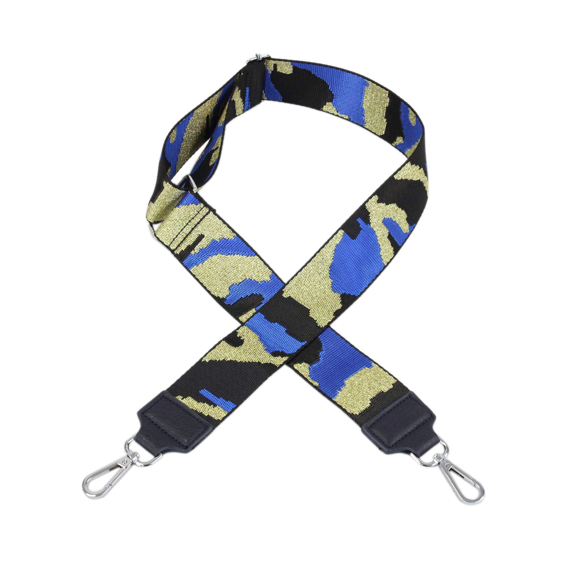 irisaa Bag Strap Wide Shoulder Strap for Bags Adjustable Shoulder Strap Camouflage Pattern DIY Accessories with Threads in Gold and Silver - Blue - One Size
