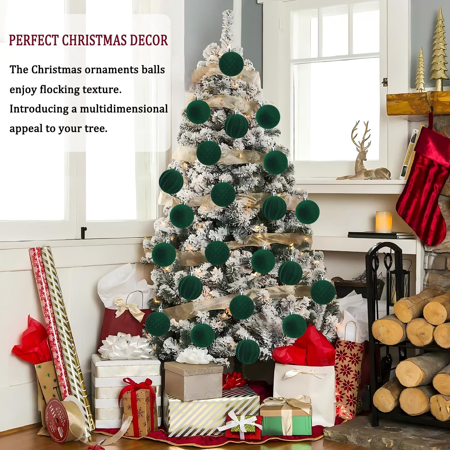Miaikoe 16 Pcs Velvet Christmas Balls Hanging Ornaments Set - Image 2