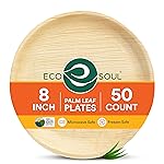 ECO SOUL Palm Leaf Plates 8(50 Count) Round Compostable Bamboo Plates Heavy- Duty, Biodegradable Eco-Friendly Dinnerware for Christmas Party Dinner, Wedding, Holiday & Event