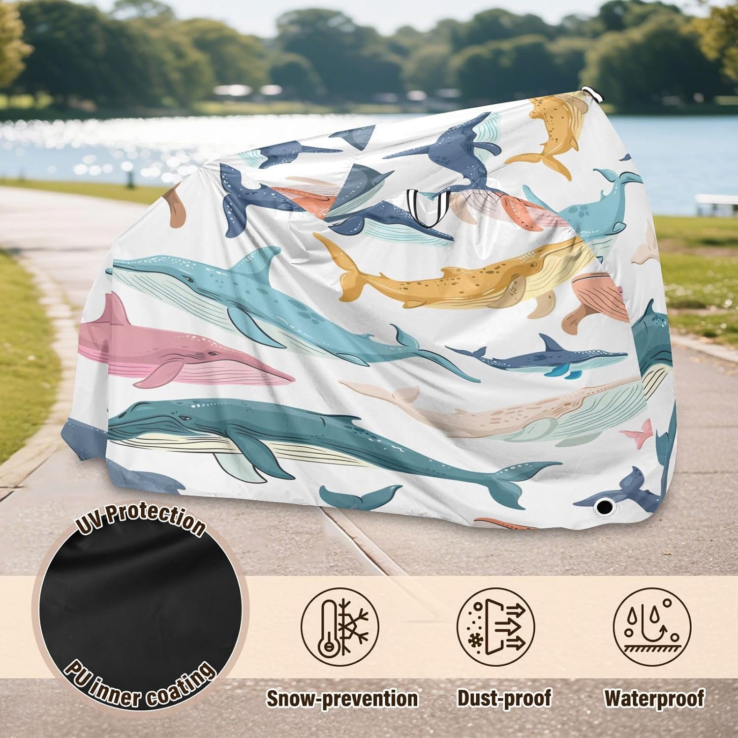 ALAZA Colorful Whales Bike Cover Waterproof Outdoor Ebike Bicycle Covers Tarp Protection for 1/2 Bikes, Sun UV Dust Wind Proof