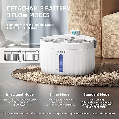 Miniatura 3 de NCDCNI - Fuente de agua inalámbrica para gatos, dispensador de agua para gatos de 2 L67 onzas con bomba inteligente y luz LED, fuente de agua