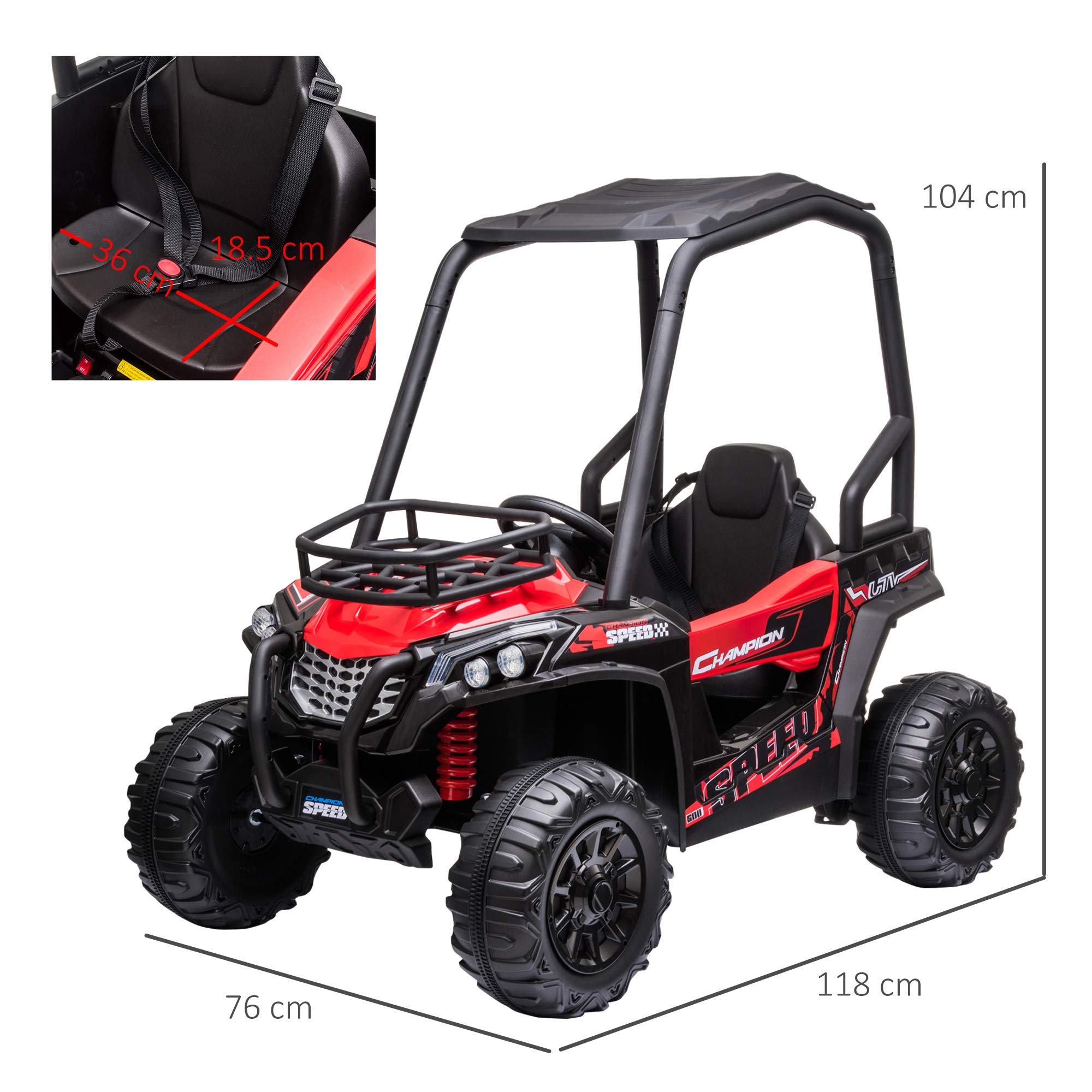 HOMCOM Macchina Elettrica per Bambini 12V Quad 118x76x104cm Rosso e Nero | Velocità 3-6km/h, Quad Elettrico Mini con Doppio Motori, USB, Lettore MP3 e Telecomando