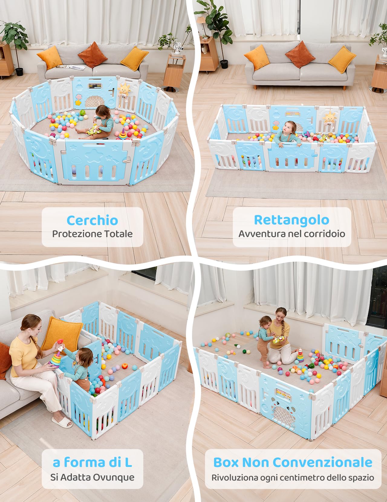 Dripex Box Bambini 150×150 cm, Recinto per Bambini Pieghevole, Box Neonato in Forma Adattabile, Recinto Neonato in Plastica, Blu