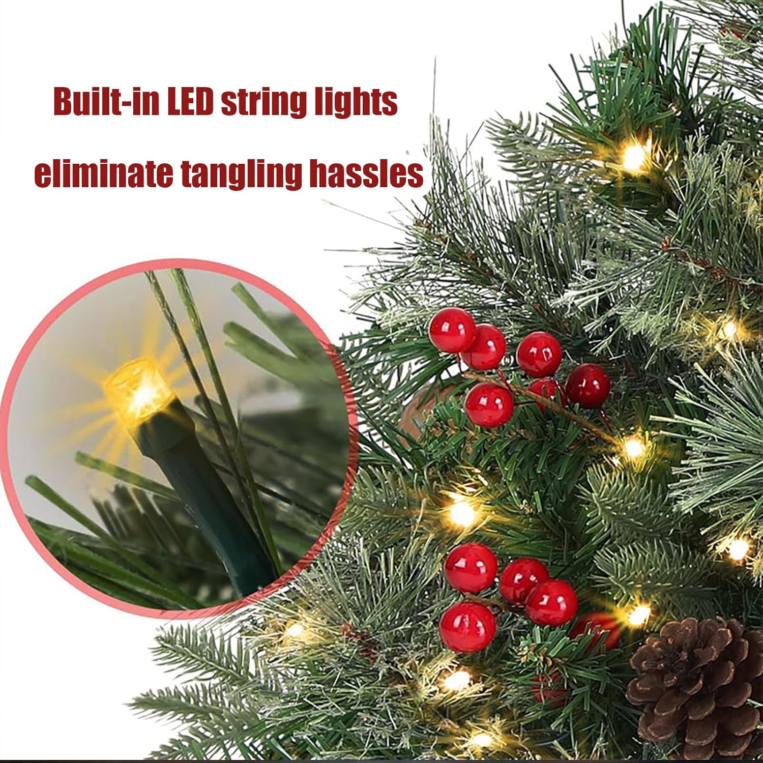 2 Pack Christmas Tree Urn Filler, Christmas Decorations Outdoor with Battery Operated and Timer, 20in Artificial Christmas Tree with Lights for Porch, Pathway, Yard (Green-Warm Light)