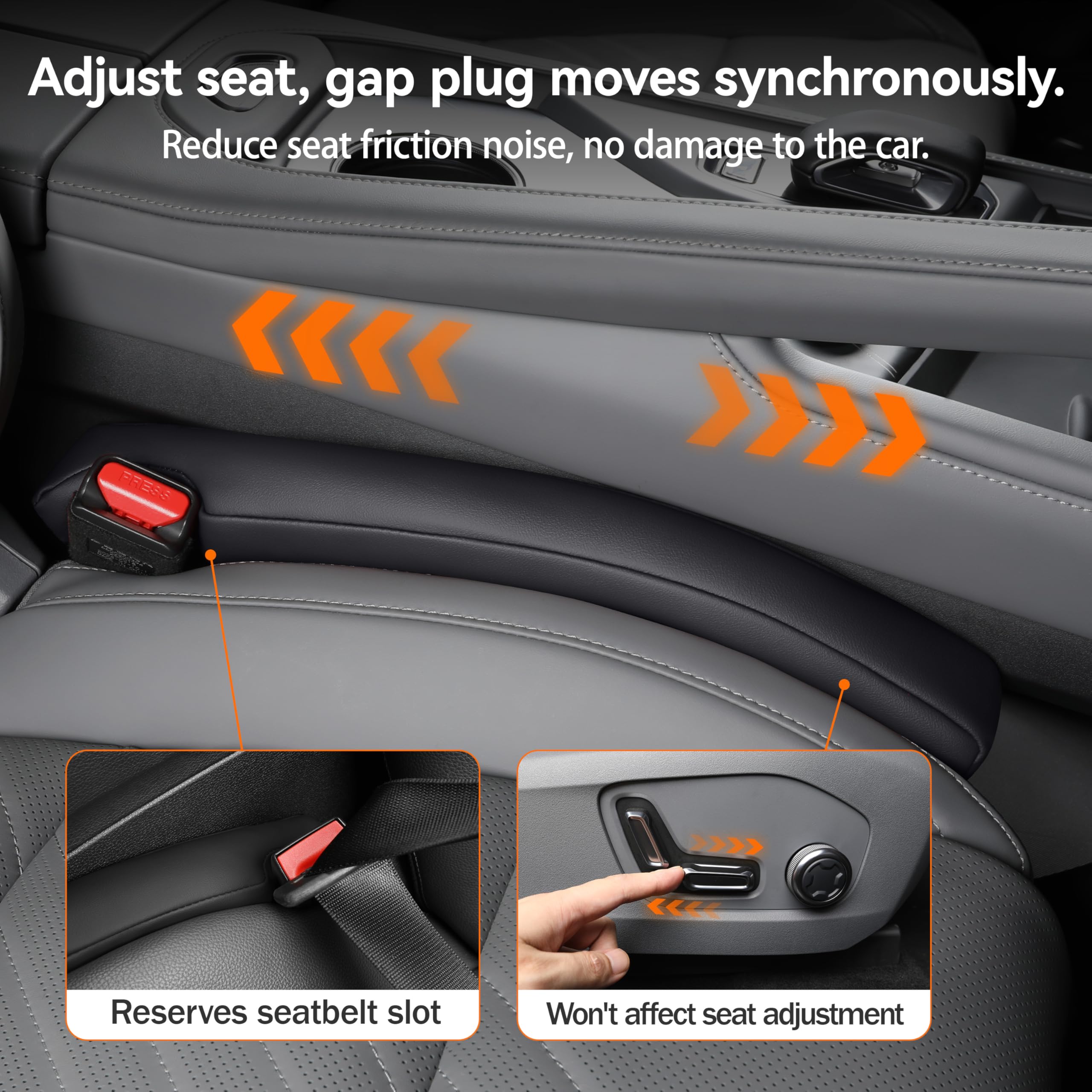 2Ps Riempitivo Fessure sedili Auto Pelle Sintetica PU, riempimento del Divario del Sedile,para-Fessure sedili Auto(Nero)